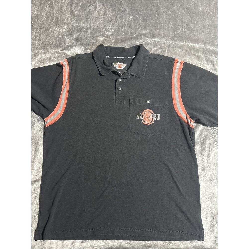 Legendary Harley Davidson Motorcycles Polo Shirt Mens XL black Orange Biker